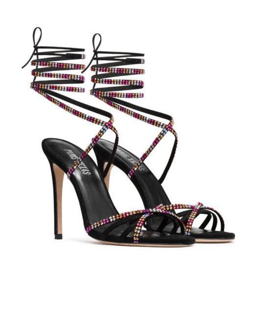 Paris Texas Black Embellished Crossover Strap Sandals