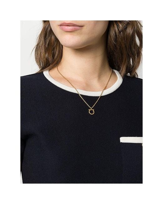 Ferragamo White Ferragamo Gancini Pendant Chain-Linked Necklace