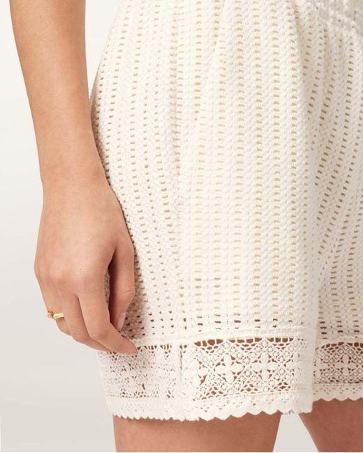 AllSaints White Elma Mid Rise Crochet Cotton Shorts