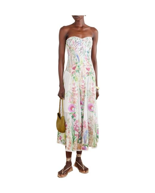 Charo Ruiz White Lace-Trim Floral Dress
