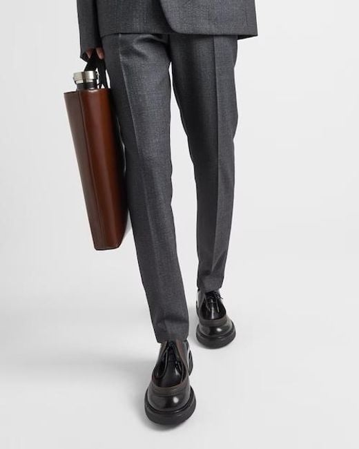 Prada Black Opaque Brushed Leather Lace-Up Shoes for men