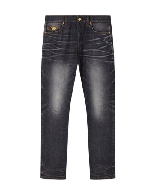 Versace Gray Logo-Patch Straight-Leg Jeans for men