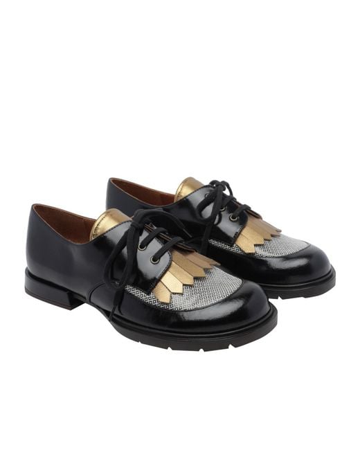 Chie Mihara Black Jeripa Kiltie Lace-Up Flat Shoes