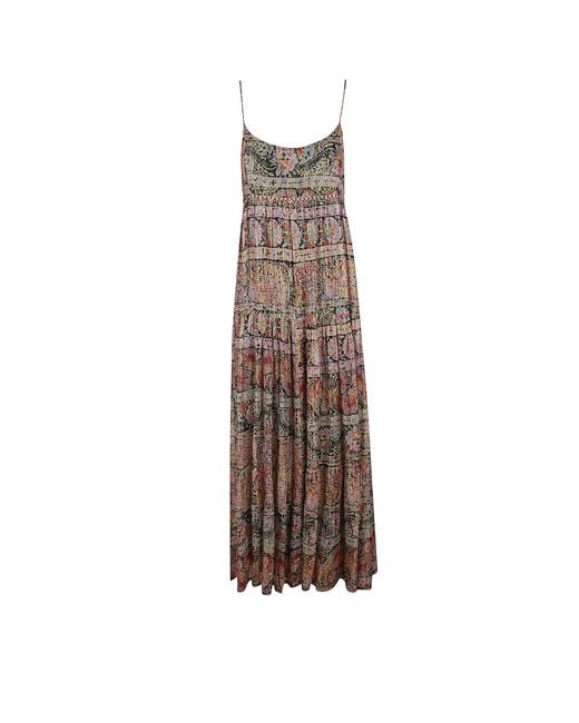 Rixo Natural Pleated Printed Maxi Dress