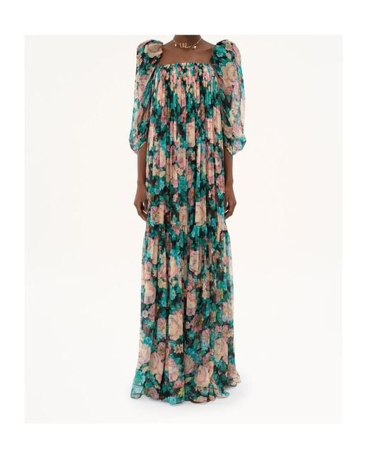 Chlo Women's Green Silk Tulle Puff Sleeve Long Dress Chlo Women's Green Silk Tulle Puff Sleeve Long Dress