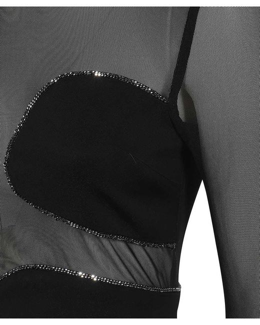 John Richmond Black Sheer Panel Embellished Dress