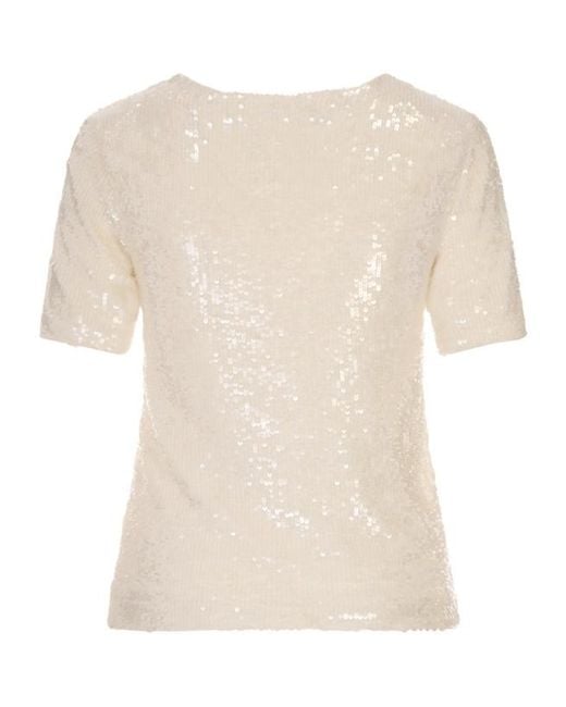 P.A.R.O.S.H. Natural P.A.R.O..H. Sequin-Embellished Short-Sleeved Blouse