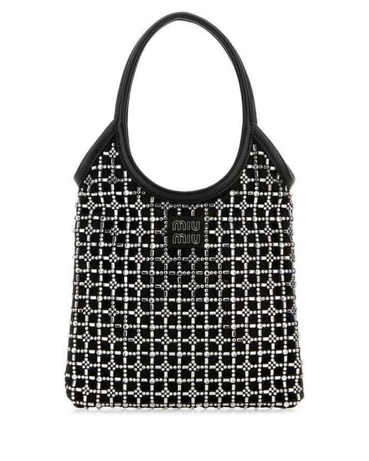 Miu Miu Black Ivy Satin Handbag With Synthetic Crystals