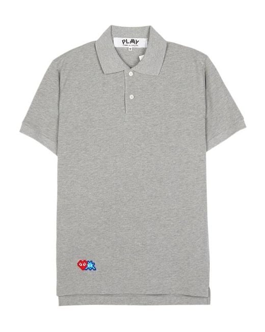 COMME DES GARÇONS PLAY Gray Logo-Appliqué Cotton Polo Shirt for men
