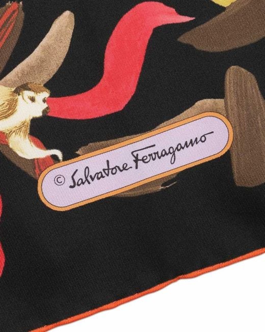 Ferragamo Black Printed Silk Scarf