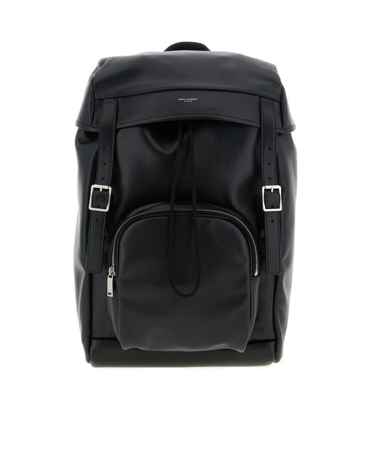 Saint Laurent Black Logo Printed Buckle Fastening Backpack for men