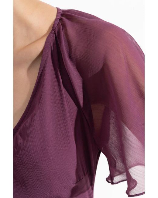ROTATE BIRGER CHRISTENSEN Purple Flutter-Sleeve Recycled Polyester Dress