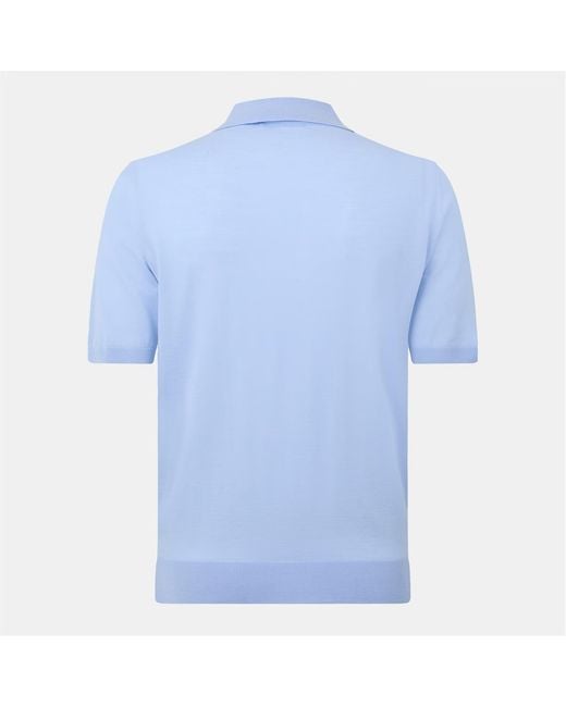 Prada Blue Fine Wool Polo Shirt for men