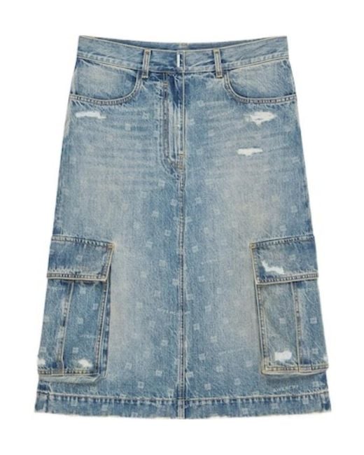 Givenchy Blue 4G Motif Denim Skirt
