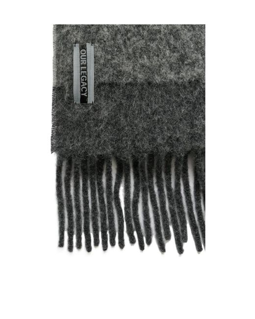 Our Legacy Gray Fuzzy Striped Scarf for men