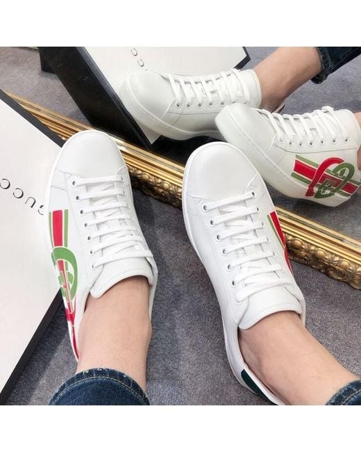 Gucci White Gg Print Ace Sneakers for men