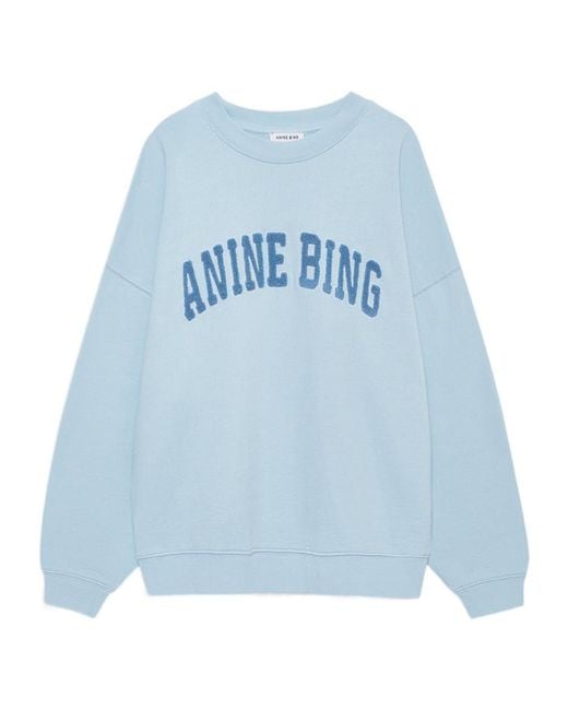 Anine Bing Blue Mile Logo Flocked Crewneck Sweatshirt