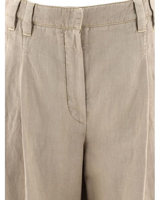 Brunello Cucinelli Natural High-Waist Wide-Leg Trousers