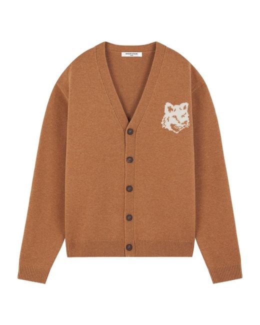 Maison Kitsuné Brown Maison Kitsuné Fox Head Intarsia-Knit Cardigan for men
