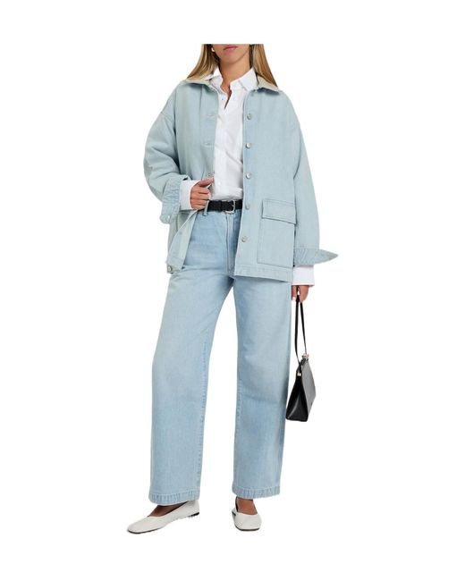 Agolde Blue Leather-Trim Denim Jacket
