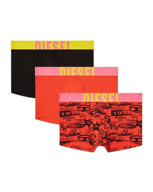 DIESEL Red Damien-D-Pop Pack Of Three Graphic-Print Boxer Shorts for men