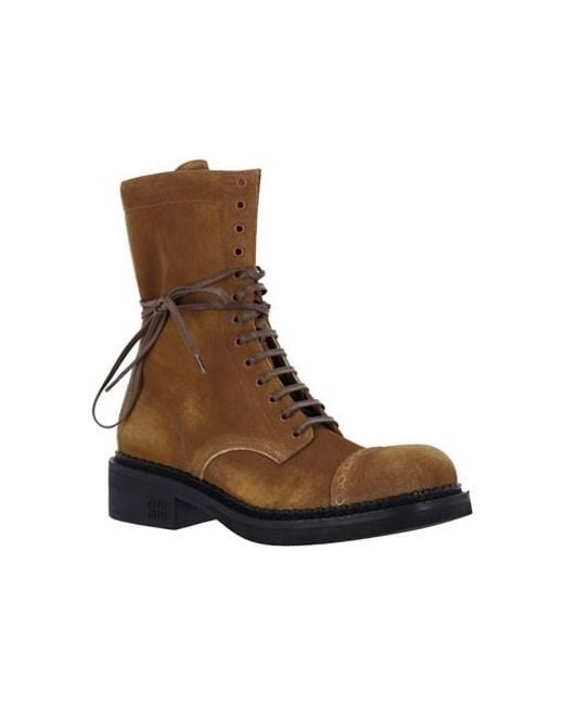 Miu Miu Brown Logo-Embossed Lace-Up Boots
