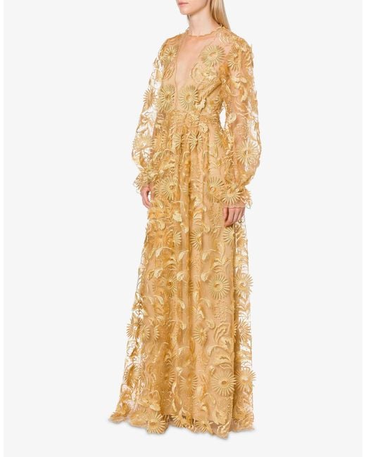 Alberta Ferretti Metallic Embroidered Long Tulle Dress
