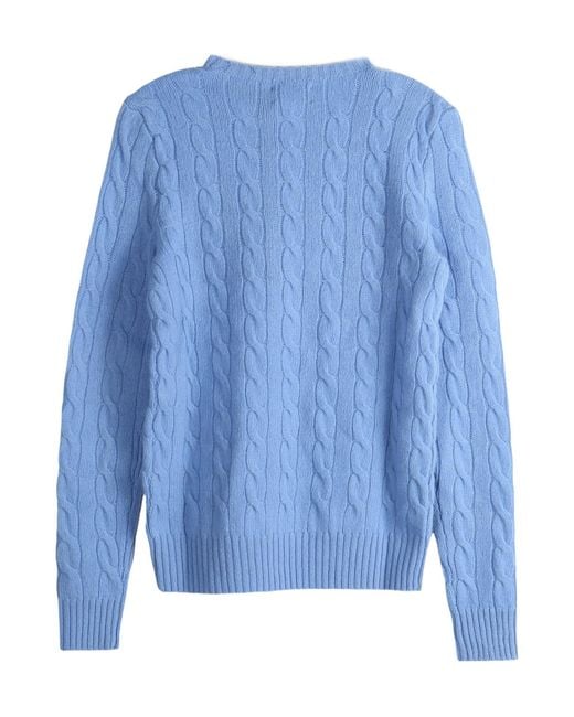 Polo Ralph Lauren Blue Logo Embroidered Cable-Knitted Jumper