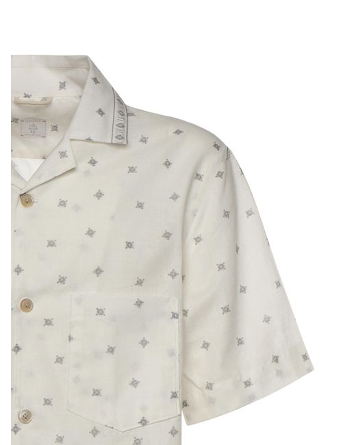 Eleventy White Patterned Short-Sleeve Shirt for men