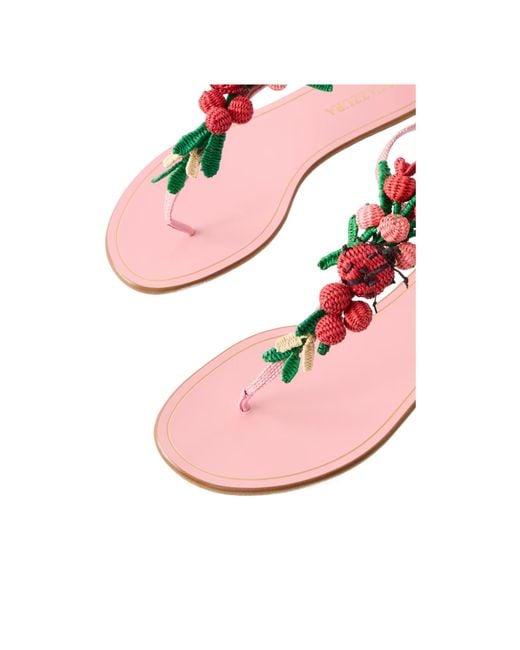 Aquazzura Pink Embellished Leather And Raffia Thong Sandals