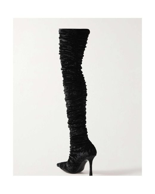 Jimmy Choo Black Lotta 100 Ruched Crushed-Velvet Over-The-Knee Boots