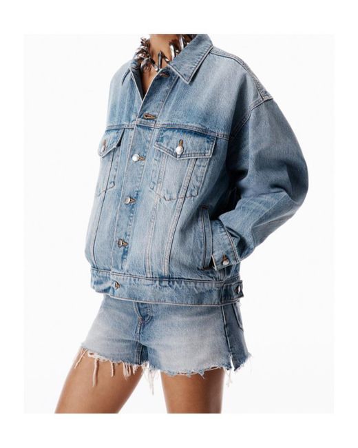 Alexander Wang Blue Logo Distressed Button-Up Jacket