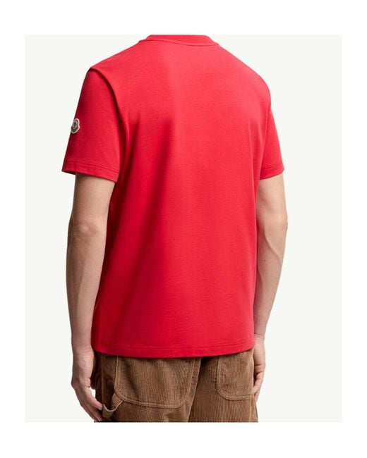 Moncler Red Logo Printed Crewneck T-Shirt for men