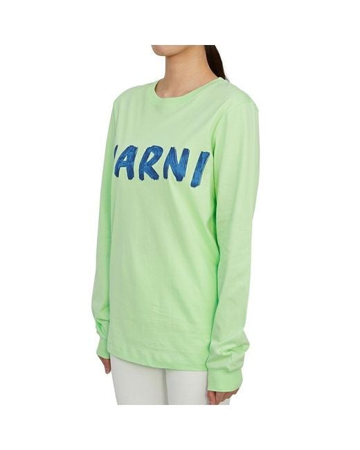 Marni Green Logo Print Long Sleeve T-Shirt