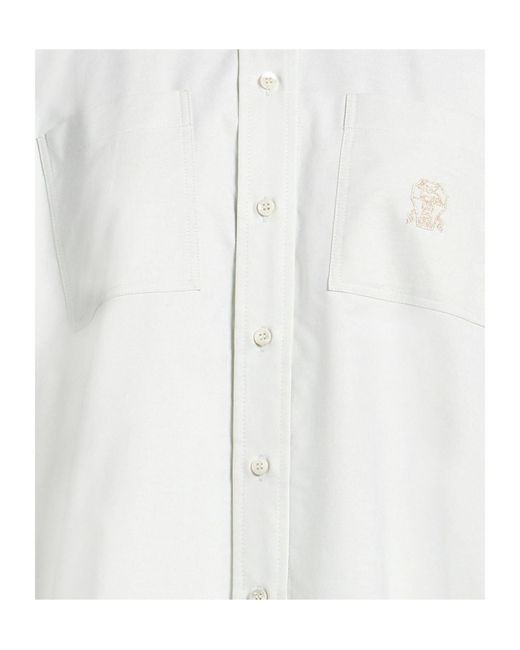 Brunello Cucinelli White Minimalist Solid Color Long-Sleeve Shirt