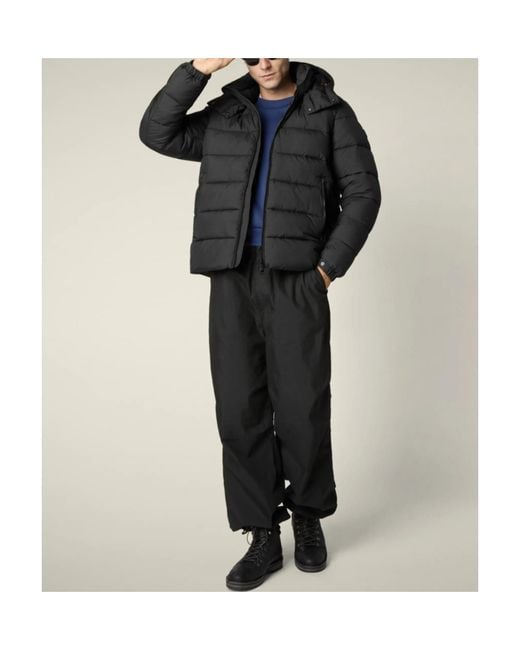 Save The Duck Black Stitch-On Hooded Cotton-Padded Jacket for men