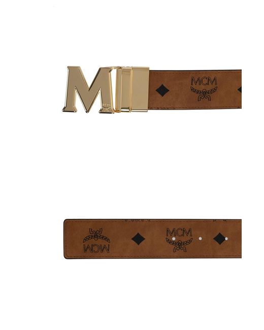 MCM White Claus M Monogram Printed Reversible Belt