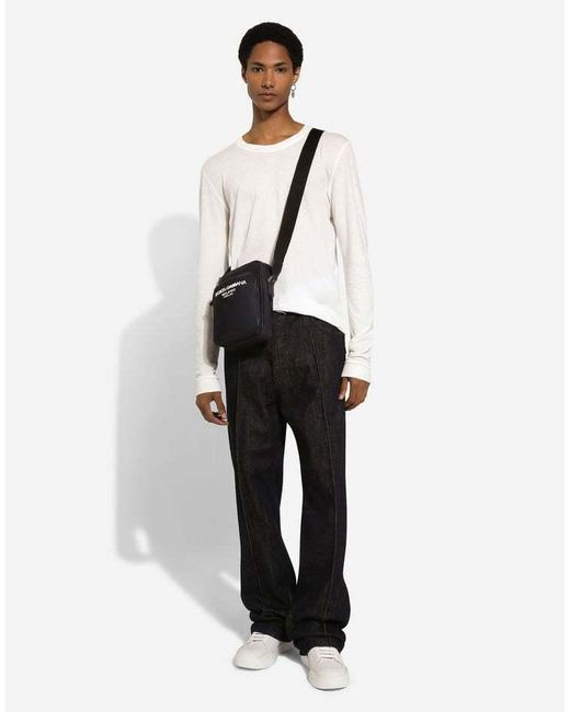 Dolce & Gabbana Black Logo-Printed Zipped Shoulder Bag for men