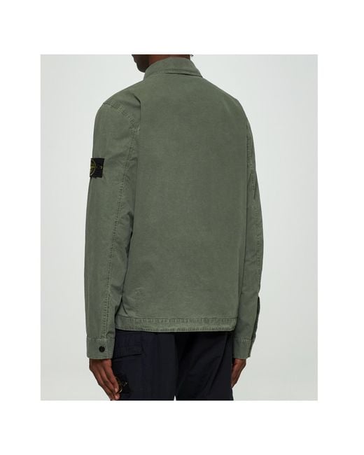 Stone Island Green Compass Patch Zip-Up Shirt Jacket for men