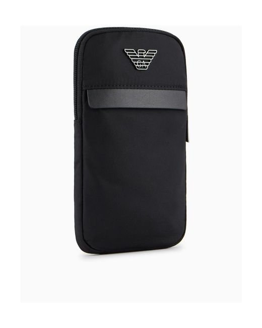 Emporio Armani Black Logo-Plaque Zipped Phone Holder for men