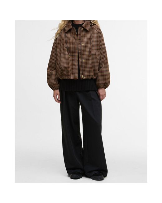Barbour Brown Gingham Hooded Cropped Jacket