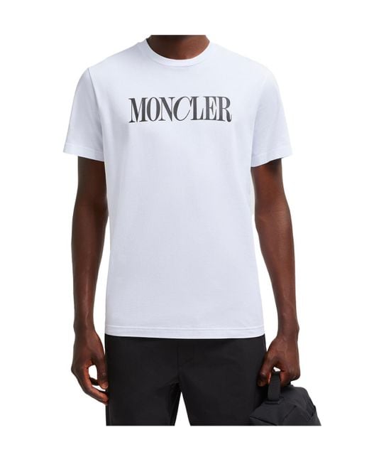 Moncler White Logo Printed Crewneck T-Shirt for men