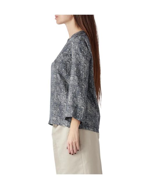 Max Mara Gray Speckled-Print Silk Blouse