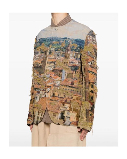 Junya Watanabe Natural Tapestry-Print Frayed Jacket for men