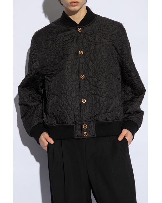 Versace Black Barocco-Quilted Button-Up Bomber Jacket for men