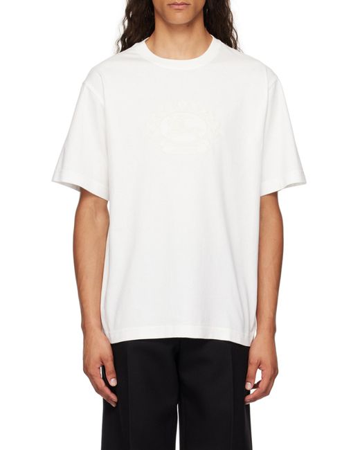 Burberry White Logo Embroidered Crewneck T-Shirt for men
