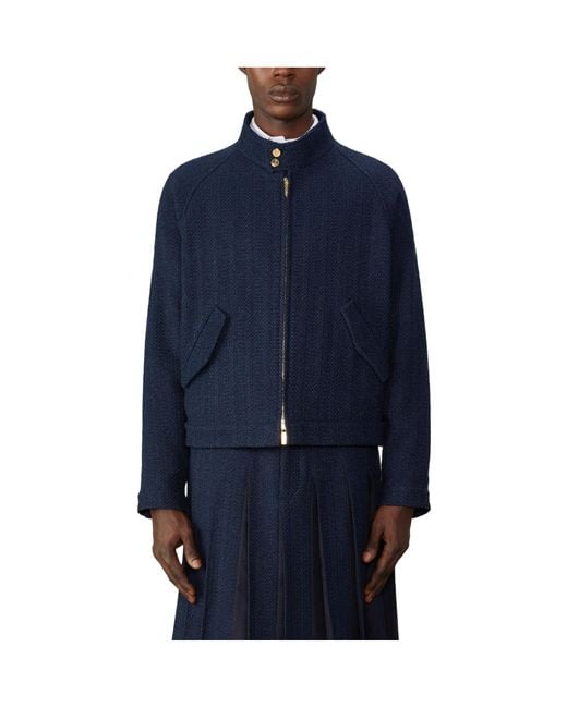 Thom Browne Blue Rwb-Striped Tweed Bomber Jacket for men