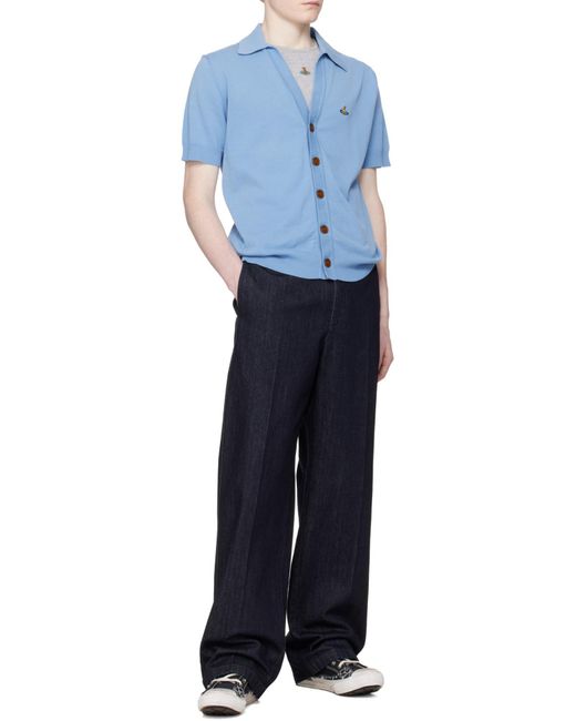 Vivienne Westwood Blue Buttoned Short-Sleeve Knitted Sweater for men