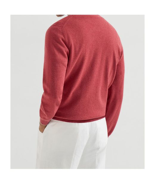 Brunello Cucinelli Red Ribbed Crew-Neck Sweater for men