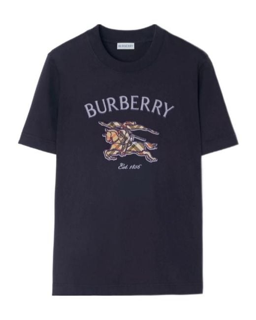 Burberry Blue Knight Check Cotton T-Shirt